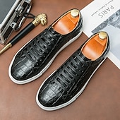 billiga Tillfällig-vardagssneakers i vitt krokodilmönster för män – snygga snörskor för dagligt bruk och fashionabla utflykter