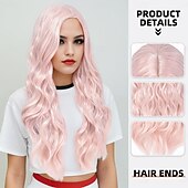 baratos Perucas Sintéticas sem Touca-Perucas sintéticas Ondulado Trama Curly Corte em Camadas Com Franjas Fabrico à Máquina Peruca Rosa 28 polegadas A1 Cabelo Sintético Mulheres Clássico Confortável Cores Gradiente Rosa