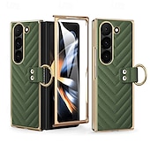 cheap Samsung Cases-Phone Case For Samsung Galaxy Z Fold 6 Z Fold 5 Z Fold 4 Z Fold 3 Back Cover Magnetic Support Wireless Charging Ring Buckle Retro PU Leather