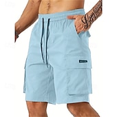 baratos Clássico-Homens Bermuda Cargo Calção Shorts de verão Com Cordão Cintura elástica Bolso multi Tecido Conforto Vestível Comprimento do joelho Ao ar livre Esporte Diário Moda Casual Preto Verde Claro