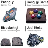 ieftine rechizite de petrecere-Gonggi Korean Game, Gonggi Korean Tossing Game Set (Joc de joc tradițional coreean) - Jebi Chagi, Gong-Gi, Biseokchigi, Paeng-y, Ddakji, Family Party Game (1 set)