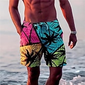 baratos calções de banho e calções de surf-Homens Calção Justo de Natação Shorts de Natação Tecido elástico de 4 vias Bermuda de Surf Calças Com Cordão Com bolsos Natação Surfe Praia Esportes Aquáticos Tropical Estampado Verão Primavera