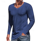 preiswerte Basic-T-Shirts-Herren T Shirt T-Shirt Langarmshirt Langarm V Ausschnitt Frühling Herbst Einfach Mode Designer Basic Jacquard Urlaub Straße Ausgehen Schwarz Weiß Blau Top T-Shirt für Herren