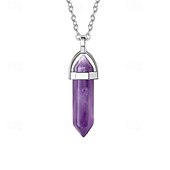 cheap Party Supplies-12pcs/set Natural Stone Amethyst Necklace Hexagonal Pillars Bullet Pendant Moonstone Winding Pendant Set