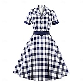 olcso Ruhák-Retró 1950-es Rockabilly Ruhák Swing ruha Kockás Jelmez Női Farsang Álarcos mulatság Hétköznapi viselet Lánybúcsú Felnőttek Ruha Hazatérő ruhák