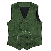 billige Gilets-Herre سترة Veste Gilet Feriereise Daglig Bryllupsfest Stevnemøte Mote Fritid Vår Høst Knapper Lomme Polyester Bekvem عادي Dobbeltkneppet V-hals Normal Sølv Svart Rød Burgunder Vest