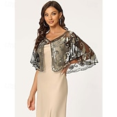 cheap Cape-Women's 1920s Shawl Wraps Sequin Beaded Bridal Cover Up Evening Cape Flapper Bolero