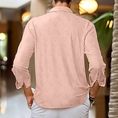 cheap Men's Satin Shirts-Men's Shirt Satin Shirt Summer Shirt Beach Wear Black White Pink Light Blue Long Sleeve Leaf Lapel Vacation Casual Clothing Apparel Elegant Vacation Fashion Comfortable