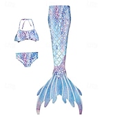 billiga Mermaid Baddräkt-Barn Flickor Badkläder för sjöjungfrun Baddräkt Helgdag Strand Vågar Semester Tropisk Baddräkter 4 år + Sommar Vit Gul