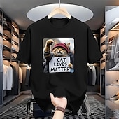 preiswerte Herren -Grafik -T -Shirt-Herren Katze Lustig T Shirt 100% Baumwolle Kurzarm Grafik Hemd Schwarz Weiß Bequemes T-Shirt Urlaub Straße Modedesigner-Kleidung