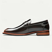abordables Mocasines de cuero de primera calidad-Mocasines negros sin cordones de piel de vacuno de primera calidad para hombre con detalles en naranja en contraste, estilo formal para negocios y eventos especiales