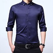 preiswerte Button-Down-Hemden für Herren-Herren Hemd Oberhemd Knopfhemd Glatt Hochzeit Party Schwarz Weiß Rosa Wein Langarm Kargen Frühling Herbst Bekleidung Tasche