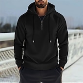 abordables sweats à capuche basiques pour hommes-Homme Sweat à capuche Sweat à capuche quart zippé Noir Blanche Bleu Kaki Gris Capuche Plein Cordon Sport &amp; Loisir du quotidien Vacances Polyester Vêtement de rue basique Décontractées Printemps