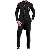 cheap Dinner Party-Men&#039;s Africa Festival Party Suits Black Blue Solid Colored Standard Fit 2 Piece Single Breasted More-button