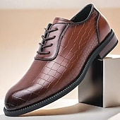 baratos Formal-Sapatos oxford masculinos de couro sintético marrom com relevo de crocodilo - elegantes e sofisticados para uso casual e formal