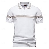 cheap Men&#039;s Elite Polo-Men&#039;s Polo Knit Polo Sweater Formal Work Turndown Quarter Zip Short Sleeve Striped Zip Up Stripe-Trim Spring Black White Khaki Polo