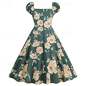 billige Outfits-Set 1950s Retro Vintage Rockabilly Tea Length Knee Length Dress Petticoat Tea Dress with Accessories Floral Fit &amp; Flare Swing Fancy Dress Women's Christmas Carnival New Year Revival Tea Party Adults'