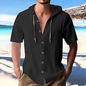 voordelige heren overhemd met knopen-Voor heren Overhemd Zomer overhemd Normaal shirt Strand hemd Overhemd met knopen Zwart Wit Hemelsblauw Abrikoos Grijs Korte mouw Effen Capuchon Vakantie Hawaii Kleding Modieus Casual Comfortabel