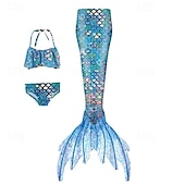 billiga Mermaid Baddräkt-Barn Flickor Badkläder för sjöjungfrun Baddräkt Helgdag Strand Vågar Semester Tropisk Baddräkter 4 år + Sommar Vit Gul