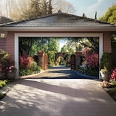 Недорогие Гаражные и дверные баннеры-Ландшафтные декорации для садов Декорации для дверей Наружное покрытие для гаражных дверей Наружный баннер Крупный задник для праздника Наружная гаражная дверь Декорации для домашней стены