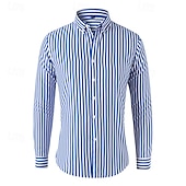 preiswerte Herrenhemd zum Knöpfen-Herren Hemd Sommerhemd Lässiges Hemd Knopfhemd Schwarz Weiß Rote Marineblau Blau Langarm Streifen Kargen Urlaub Hawaiianisch Button-Down Bekleidung Polyester Modisch Brautkleider schlicht Komfortabel