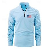 preiswerte Basic-T-Shirts-Herren T Shirt Henley Hemd T-Shirt Langarmshirt Langarm Viertelreißverschluss Frühling Herbst Amerikanische US-Flagge Mode Designer Basic Gerafft Urlaub Straße Ausgehen Schwarz Weiß Rosa Top T-Shirt