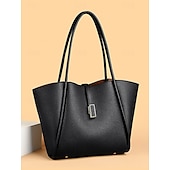 cheap Handbag &amp; Totes-Women&#039;s Green Faux Leather Tote Bag, Simple Design, Gold Buckle Decoration - Stylish and Practical Tote Bag for Work, Shopping and Daily Use Black White Red