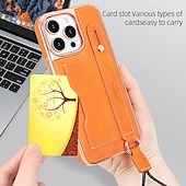 abordables Coques iPhone-Coque de téléphone pour iPhone 16 Pro Max Plus iPhone 15 Pro Max Plus iPhone 14 13 12 Pro Max Plus coque arrière avec support avec lanière avec bracelet rétro TPU plaqué