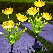 abordables Luces de paisaje-Lámpara de inserción de campo de flores junto al mar con energía solar para exteriores, 2 piezas, lámpara de decoración de césped para camino de jardín y patio, lámpara de decoración de ambiente de