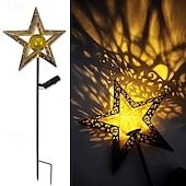 abordables Lumières de décoration du Ramadan-lampes solaires de jardin extérieur – soleil &amp;Lampes solaires à LED en forme de flamme de lune, lampes de pelouse de paysage en fer rétro pour la décoration des allées, des cours et des patios