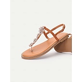 economico Infradito da Vacanza-sandali infradito da donna con fiori di strass color cuoio e bordi borchiati – eleganti sandali bassi per l&#039;estate, la spiaggia e le occasioni informali