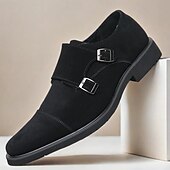 abordables Officiel-chaussures à double boucle marron pour hommes, tige en daim avec détails de boucle, chaussures élégantes pour les occasions formelles et décontractées