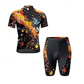 halpa Miesten vaatesarjat-Miesten Pyöräily jersey ja shortsit Graffiti Lyhythihainen Pyörä Liikunta-asut 3 takataskulla Maastopyöräily Maantiepyöräily Etuvetoketju Hikeä siirtävä Mukava Hengittävä Urheilu Musta Keltainen