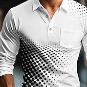 abordables Polo géométrique pour homme-Homme Géométrique Polo manche longue Polos Chemises à Col Vêtement décontracté de travaile Affaires Athleisure Tenue quotidienne Boutons Impression 3D Printemps Automne Hiver Blanche Bleu Marron