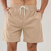 economico Pantaloncini casual-Per uomo Pantaloncini Pantaloncini estivi Pantaloncini casual Pantaloncini di velluto a coste Tasche A cordoncino Vita elastica Liscio Comfort Traspirante Breve Esterno Da mare Sport Informale Nero