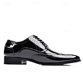 baratos Formal-sapatos brogue masculinos de couro envernizado preto - estilo formal clássico para negócios, escritório e ocasiões especiais