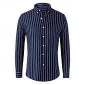 preiswerte Herrenhemd zum Knöpfen-Herren Hemd Sommerhemd Lässiges Hemd Knopfhemd Schwarz Weiß Rote Marineblau Blau Langarm Streifen Kargen Urlaub Hawaiianisch Button-Down Bekleidung Polyester Modisch Brautkleider schlicht Komfortabel