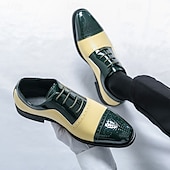 baratos Formal-sapatos oxford masculinos de couro envernizado bicolor, sapatos sociais brogue verde e bege para casamentos, festas e eventos formais