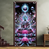 olcso Ajtófedelek-Fekete fény ajtódíszek ajtóborítás világító sötétben mandala bohémi buddha ajtófalikárpit ajtófüggöny dekoráció háttér beltéri/kültéri ajtó banner a bejárati ajtóra vidéki házhoz
