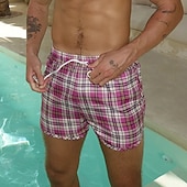 baratos shorts de natação masculinos-Homens Bermuda de Surf Shorts de Natação Calção Justo de Natação Calção Com Cordão Cintura elástica Listrado Conforto Secagem Rápida Curto Diário Feriado Piscina Moda Casual Amarelo Rosa