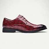 economico Formale-scarpe stringate in similpelle con motivo coccodrillo bordeaux da uomo, eleganti calzature formali per lavoro, matrimoni e occasioni speciali