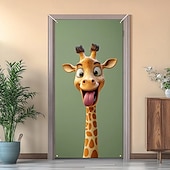 tanie Okładki drzwi-Zabawne Zwierzęta Dekoracje Drzwi Pokrycia Drzwi Giraffe Gobelin Zasłona Drzwi Dekoracja Tło Wewnątrz/Zewnątrz Baner Drzwi dla Domku Wiejskiego