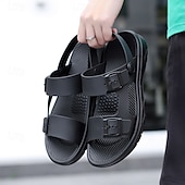 cheap Vacation Sandals-Men's Black Sport Sandals with Adjustable Buckle Straps, Comfortable Design for Outdoor, Casual and Summer Activities