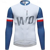 abordables Maillots pour hommes-Homme Maillot de cyclisme Bloc de Couleur manche longue Cyclisme Maillot avec 3 poches arrière VTT Vélo tout terrain Séchage Rapide Respirant Des sports Blanche Bleu Vêtement Tenue