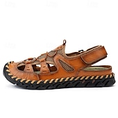 economico Sandali casual-Per uomo Sandali Scarpe fatte a mano Pelle crosta Traspirante Comodo Antiscivolo Con lacci intrecciali Giallo-marrone Nero Marrone