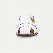 ieftine sandală de rochie-Sandale pentru bărbați din piele artificială maro, cu vârf deschis, cu curea cu cataramă reglabilă, stil casual pentru purtarea de zi cu zi