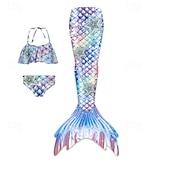 billiga Mermaid Baddräkt-Barn Flickor Badkläder för sjöjungfrun Baddräkt Helgdag Strand Vågar Semester Tropisk Baddräkter 4 år + Sommar Ljusrosa Gul
