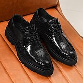 baratos Formal-sapatos derby marrom masculino - couro sintético com relevo de textura de crocodilo, calçados estilosos e versáteis para homens, ideais para uso casual, no escritório e no dia a dia