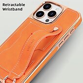 abordables Coques iPhone-Coque de téléphone pour iPhone 16 Pro Max Plus iPhone 15 Pro Max Plus iPhone 14 13 12 Pro Max Plus coque arrière avec support avec lanière avec bracelet rétro TPU plaqué