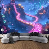 זול שטיחי קיר של Blacklight-שטיח קיר בלאק לייט ש glow in the dark מסיבת אור כימית טוטם בוהמייני פניקס גלקסיה מעורפלת תלויה אומנות קיר מורה לחדר מגורים חדר שינה